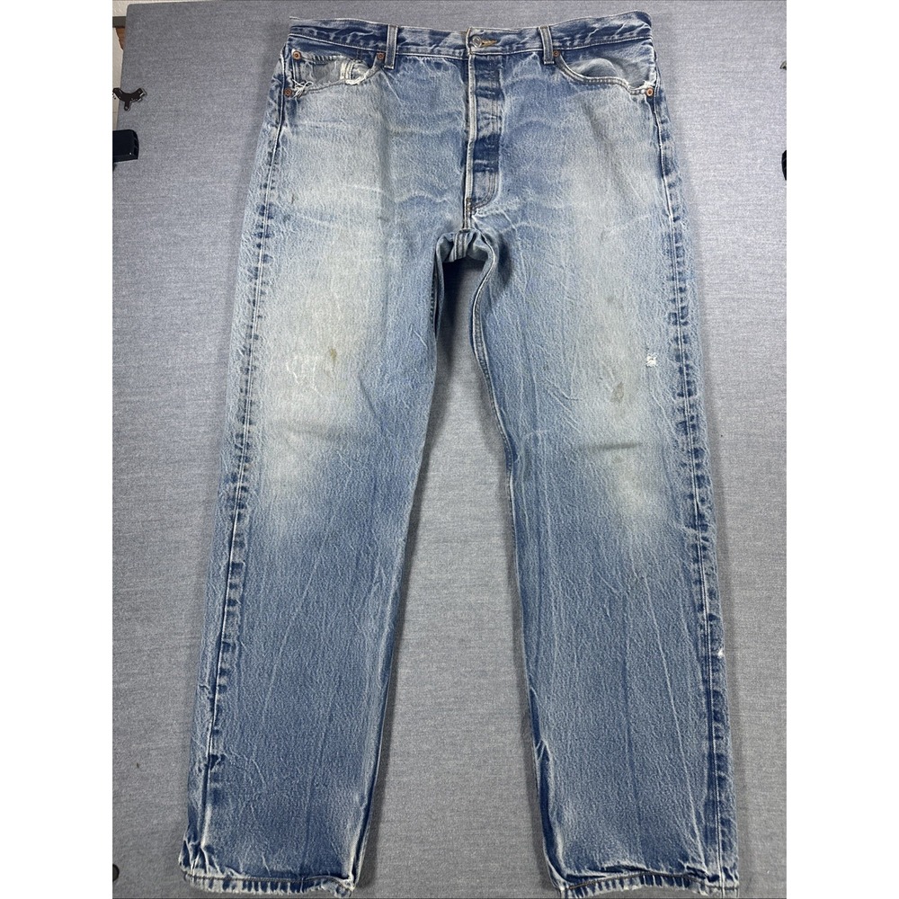 Levi's 501 Jeans Mens 42x36 2007 Distressed Faded Light Wash Button Fly (38x31)